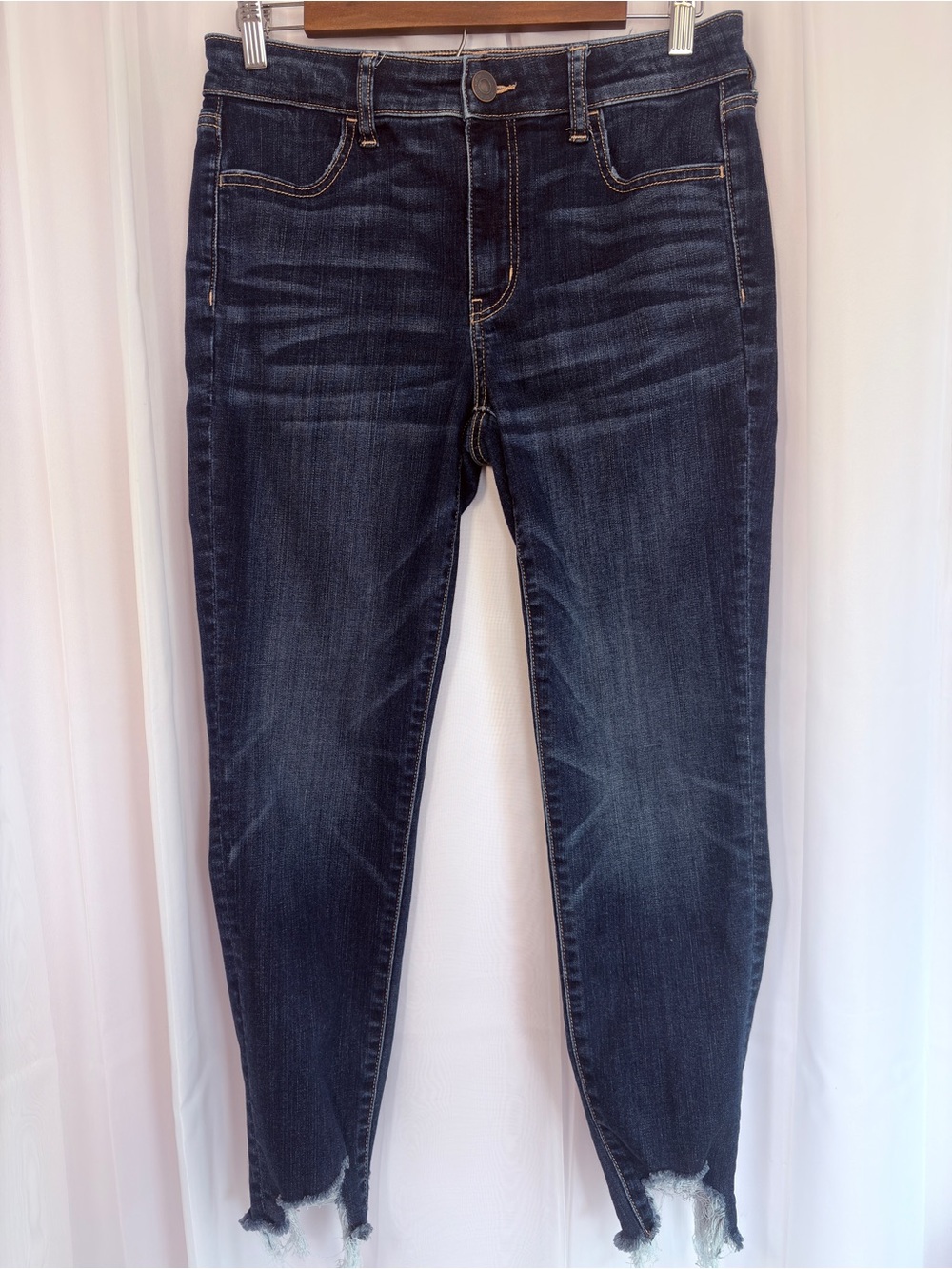 American Eagle Dark Wash High Rise Crop Jeans Jeggings with Raw Hem Next Level
